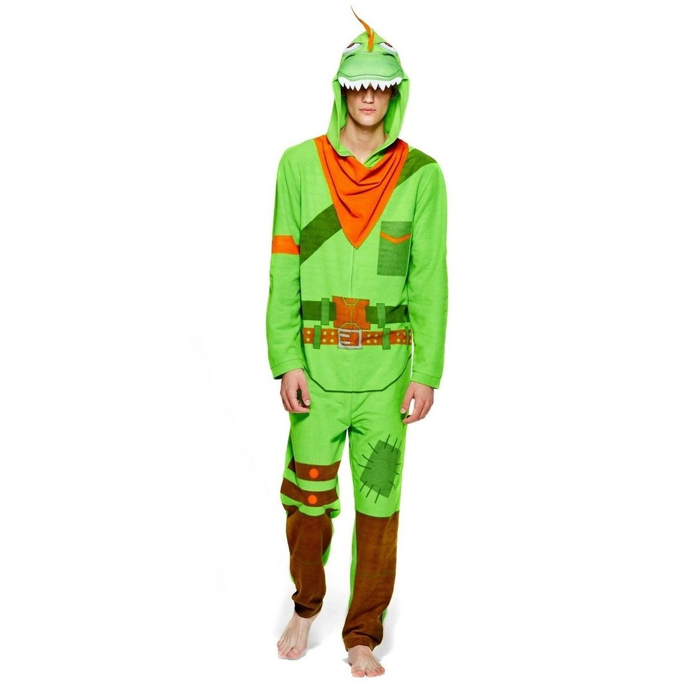 Fortnite Rex Onesie Union Suit Mens XL Green Fleece Dinosaur Cosplay Pajamas